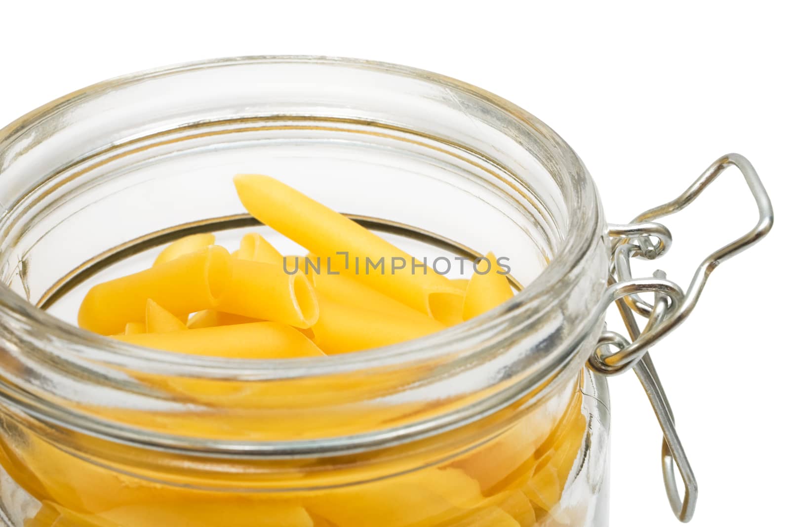 pasta in glass can on a white background