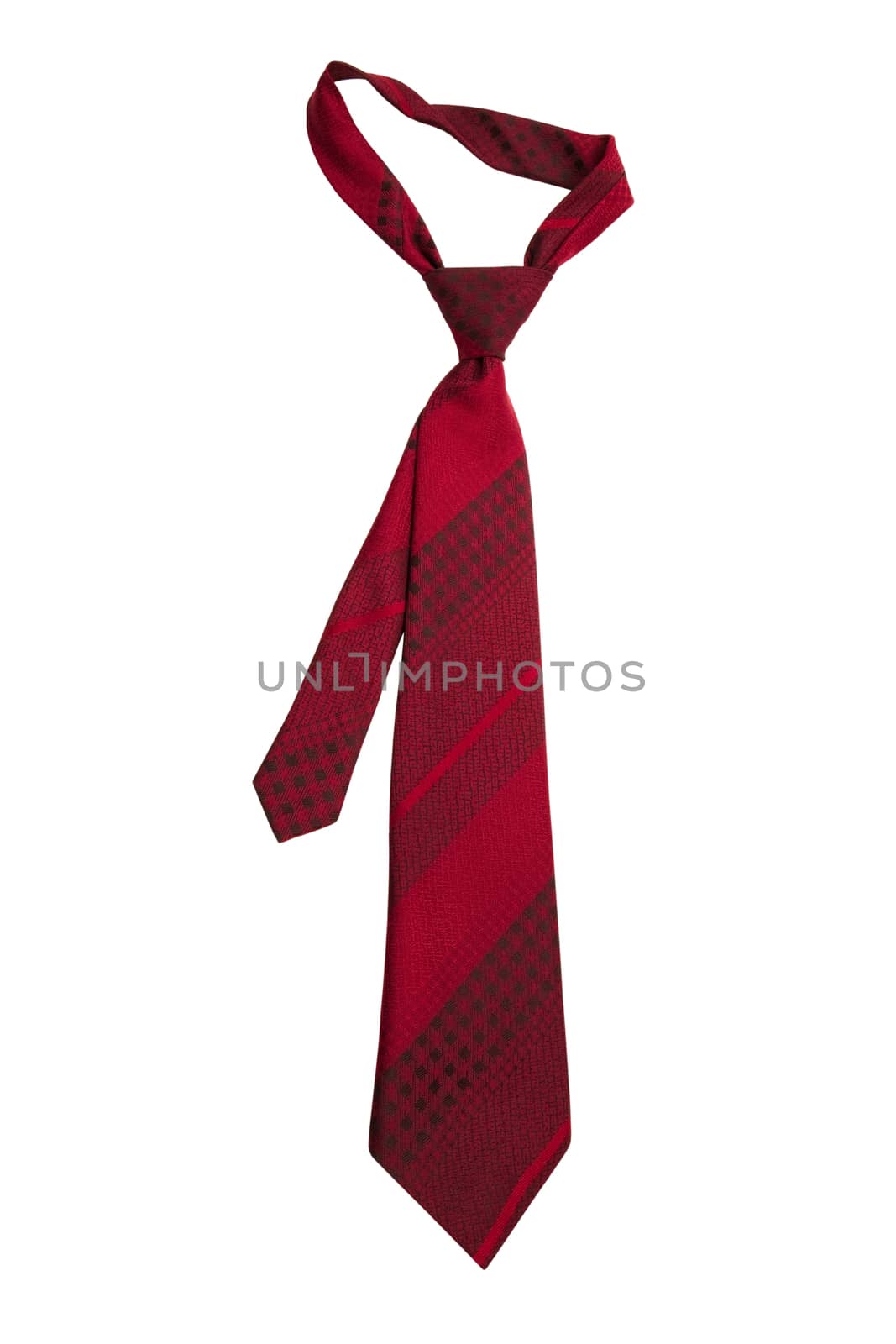 Fashionable striped necktie on a white background