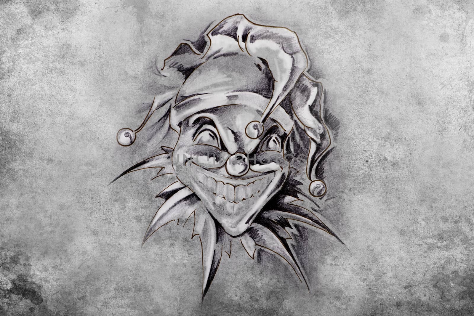 tattoo joker, illustration, handmade draw over vintage paper by FernandoCortes