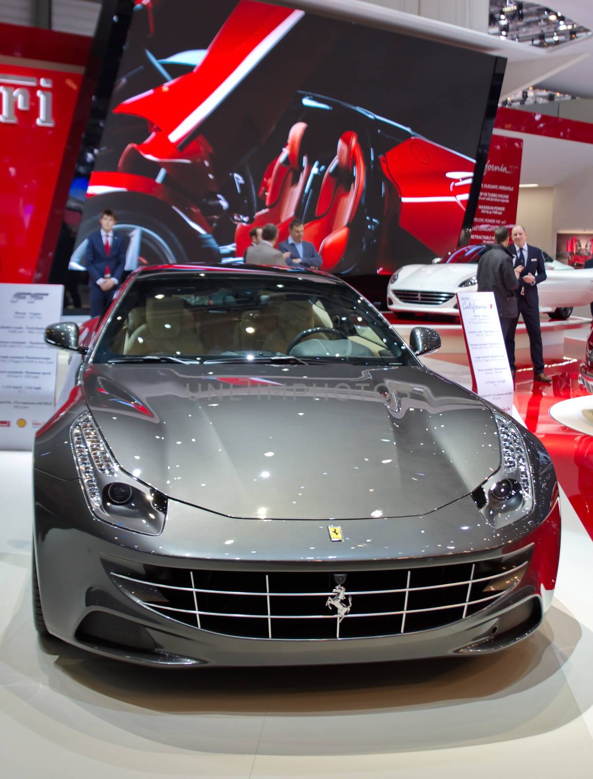 GENEVA - MARCH 13 : grey Ferrari FF on display at the 84th International Motor Show Palexpo - Geneva on March 13, 2014 in Geneva, Switzerland.
