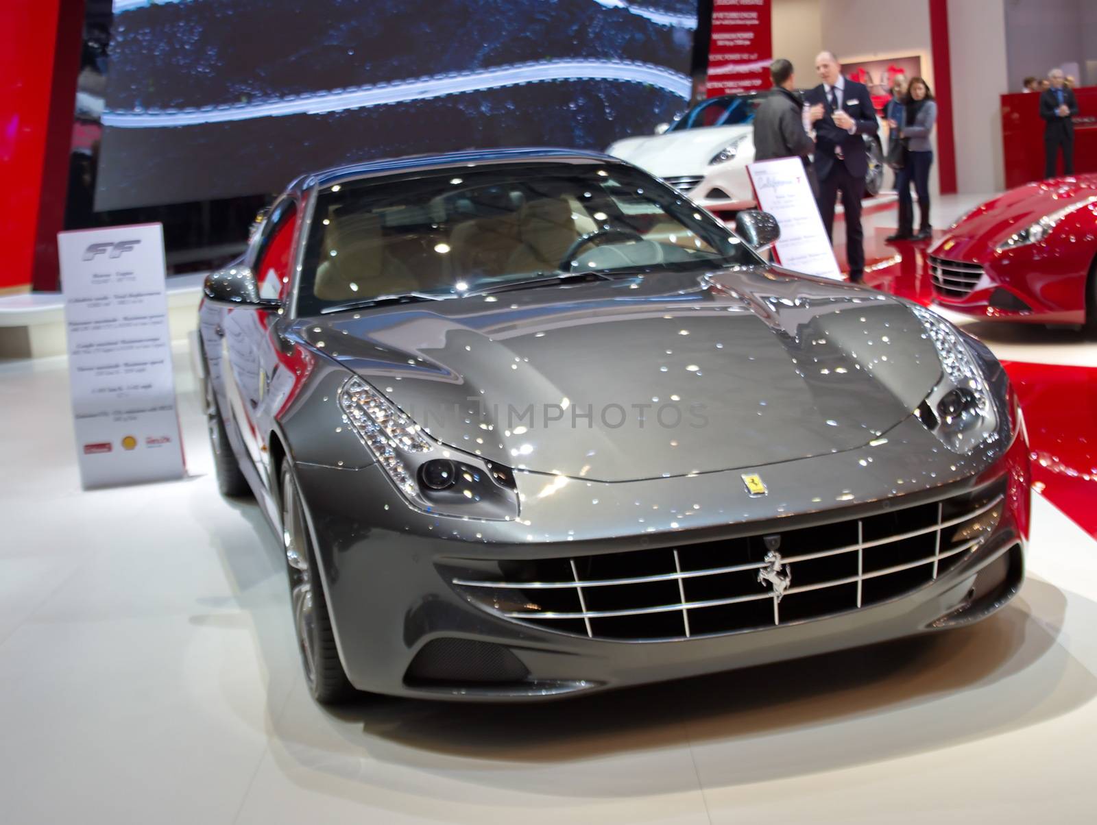 GENEVA - MARCH 13 : grey Ferrari FF on display at the 84th International Motor Show Palexpo - Geneva on March 13, 2014 in Geneva, Switzerland.