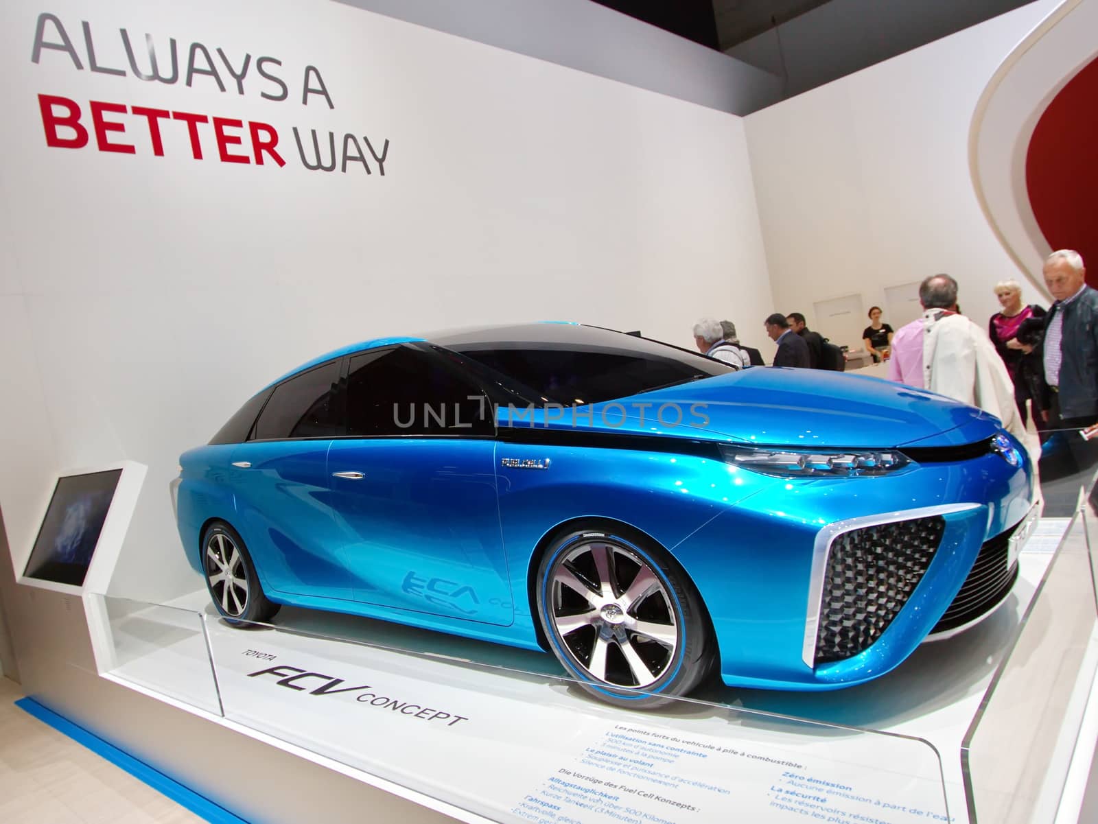 GENEVA - MARCH 13 : blue FCV (Fuel Cell Vehicle) Toyota concept on display at the 84th International Motor Show Palexpo - Geneva on March 13, 2014 in Geneva, Switzerland.