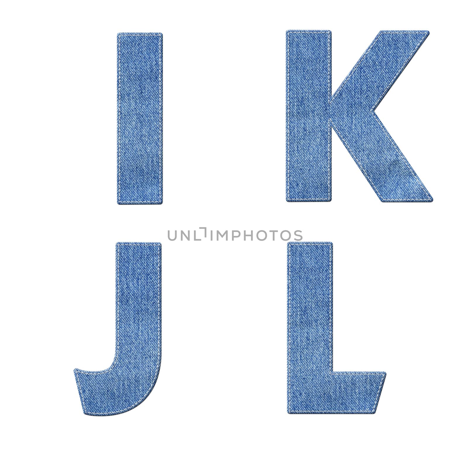 Alphabet with stitch design elements on denim texture