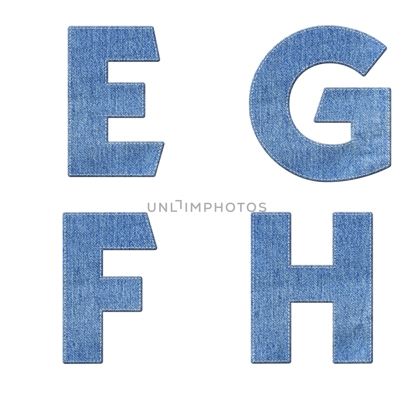 Alphabet with stitch design elements on denim texture