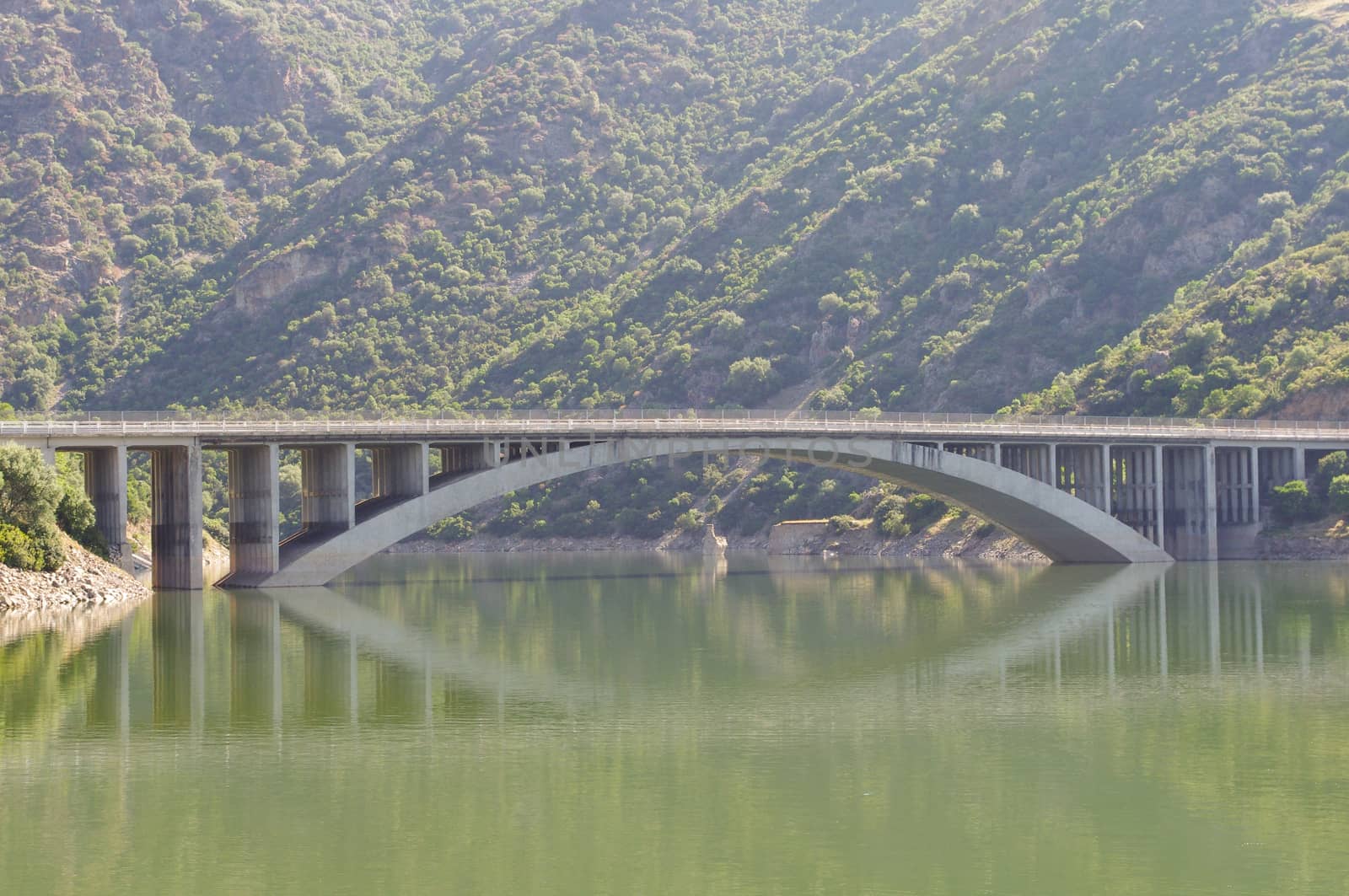 Concrete bridge reflection in the lake
