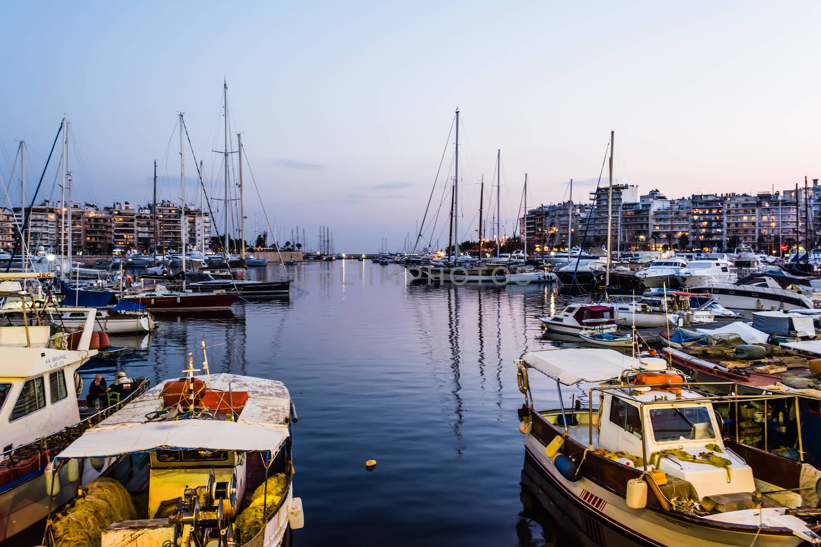 Piraeus Marina port at Greece in the night