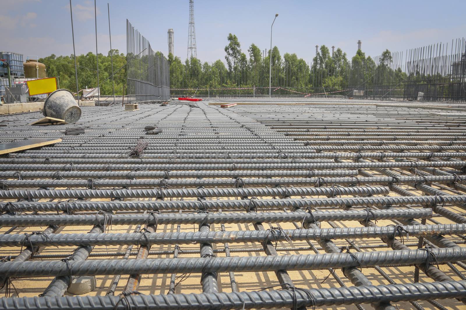 Reinforce iron cage in a construction site in sunny day