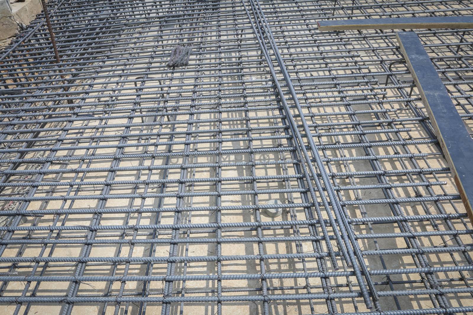 Reinforce iron cage in a construction site in sunny day