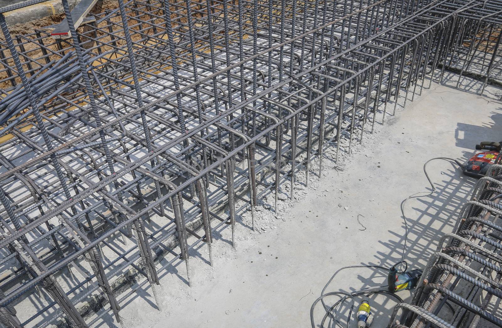 Reinforce iron cage in a construction site in sunny day