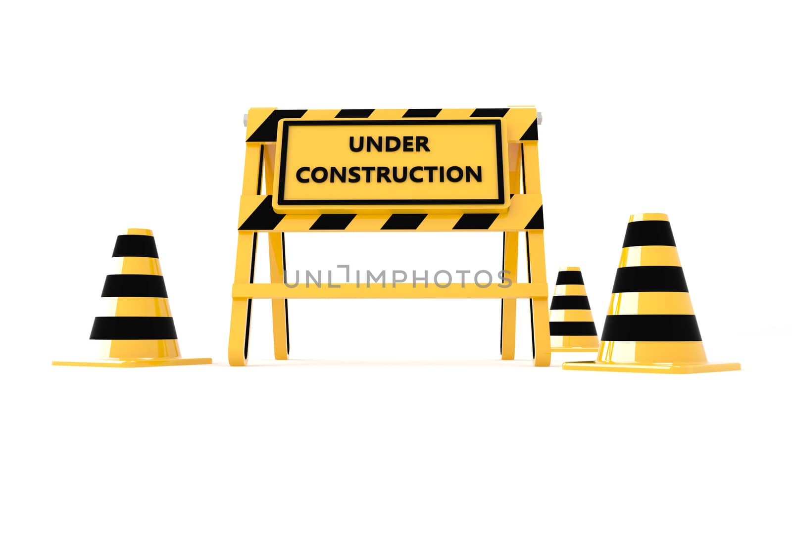 3D Under construction warning sign with white background