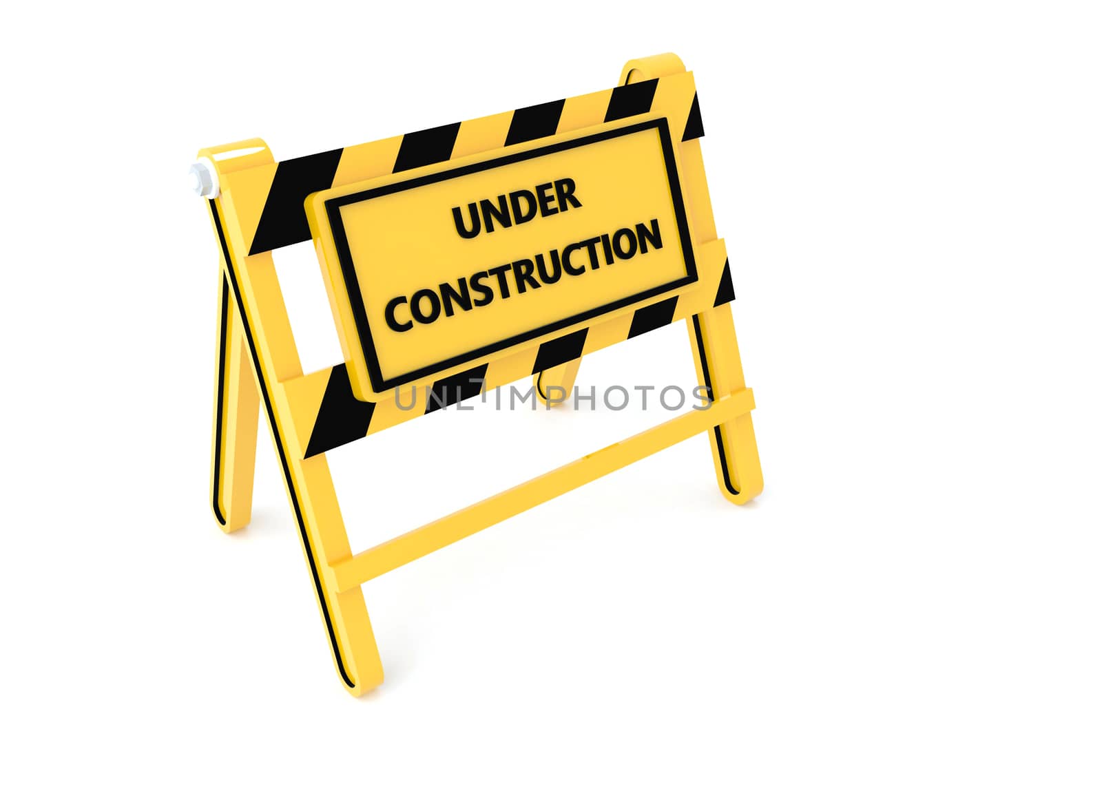 3D Under construction warning sign with white background