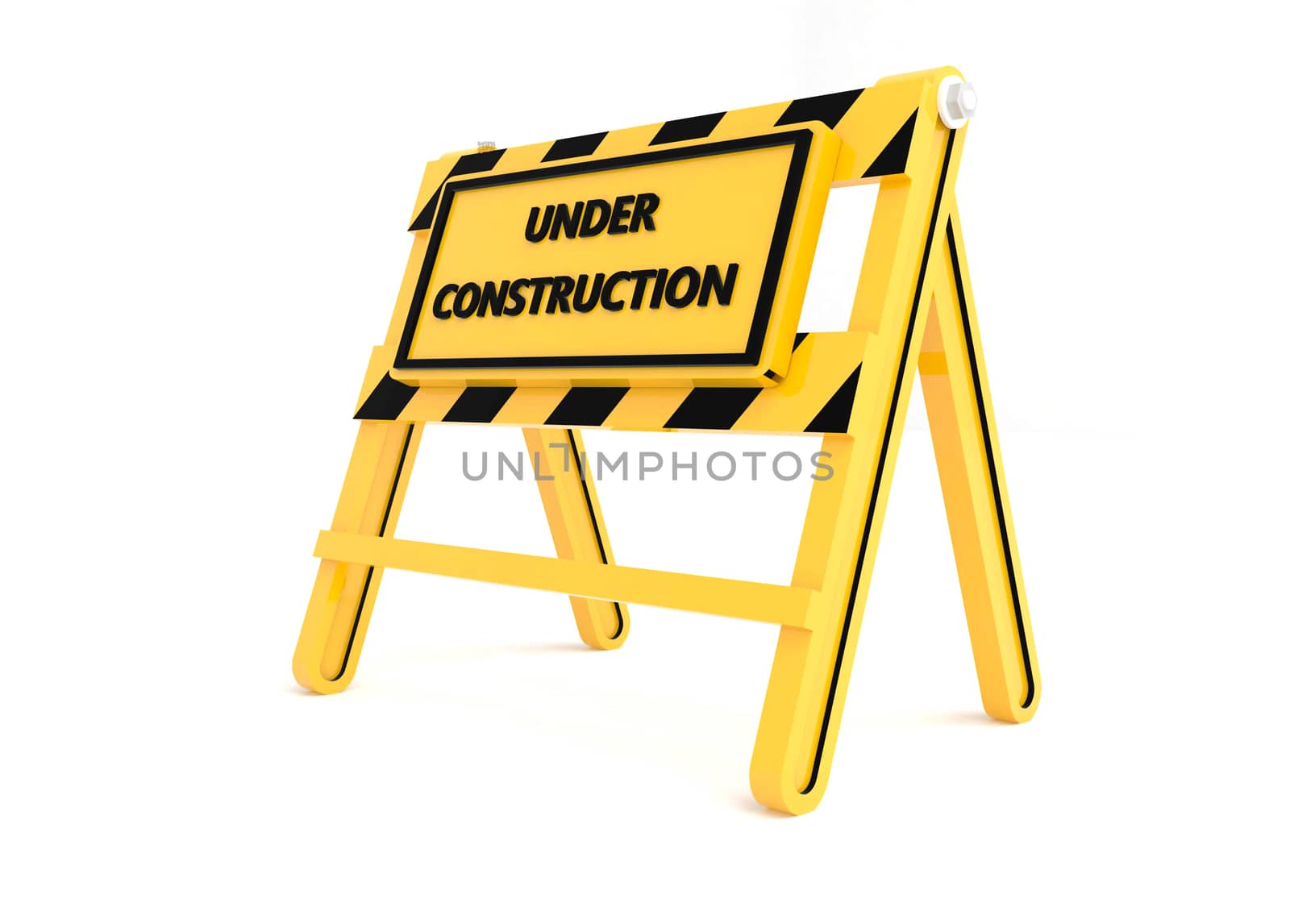 3D Under construction warning sign with white background