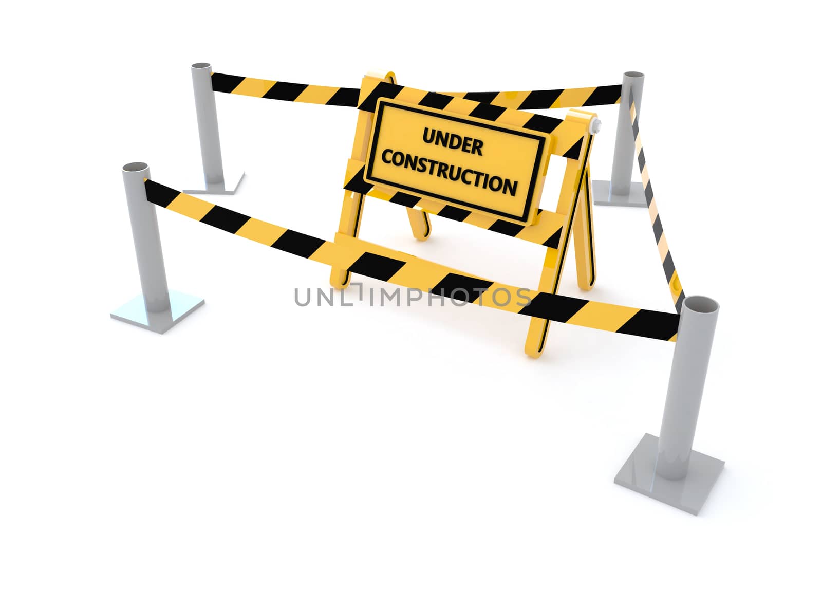 3D Under construction warning sign with white background