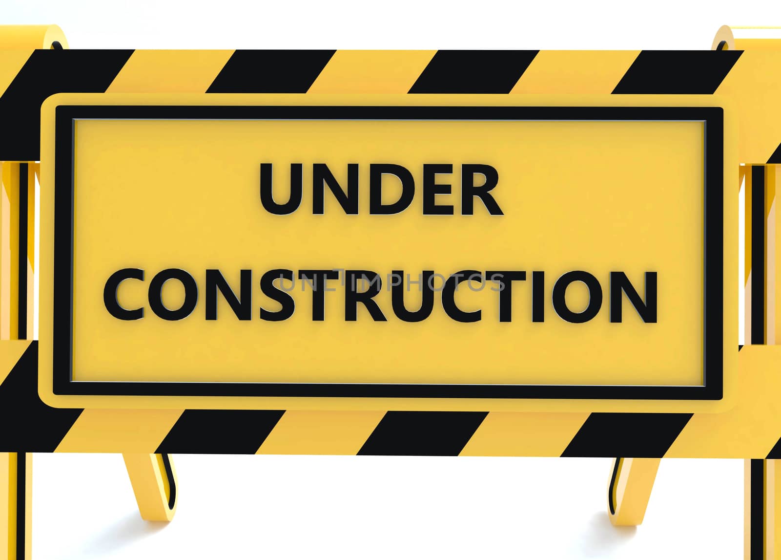 3D Under construction warning sign with white background