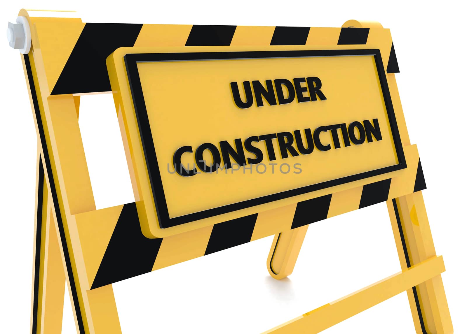 3D Under construction warning sign with white background