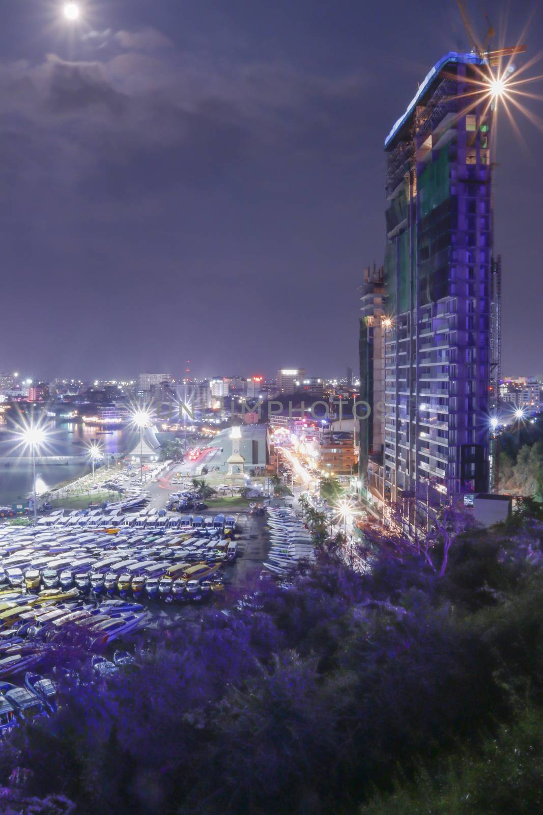  Night scene of Pattaya bay in Thailand , Most popular of tourism place