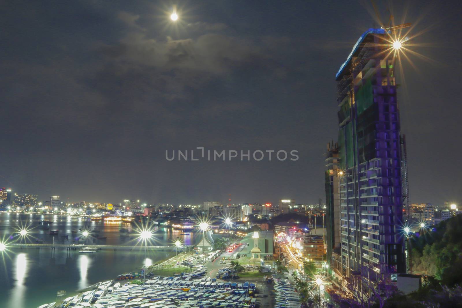  Night scene of Pattaya bay in Thailand , Most popular of tourism place