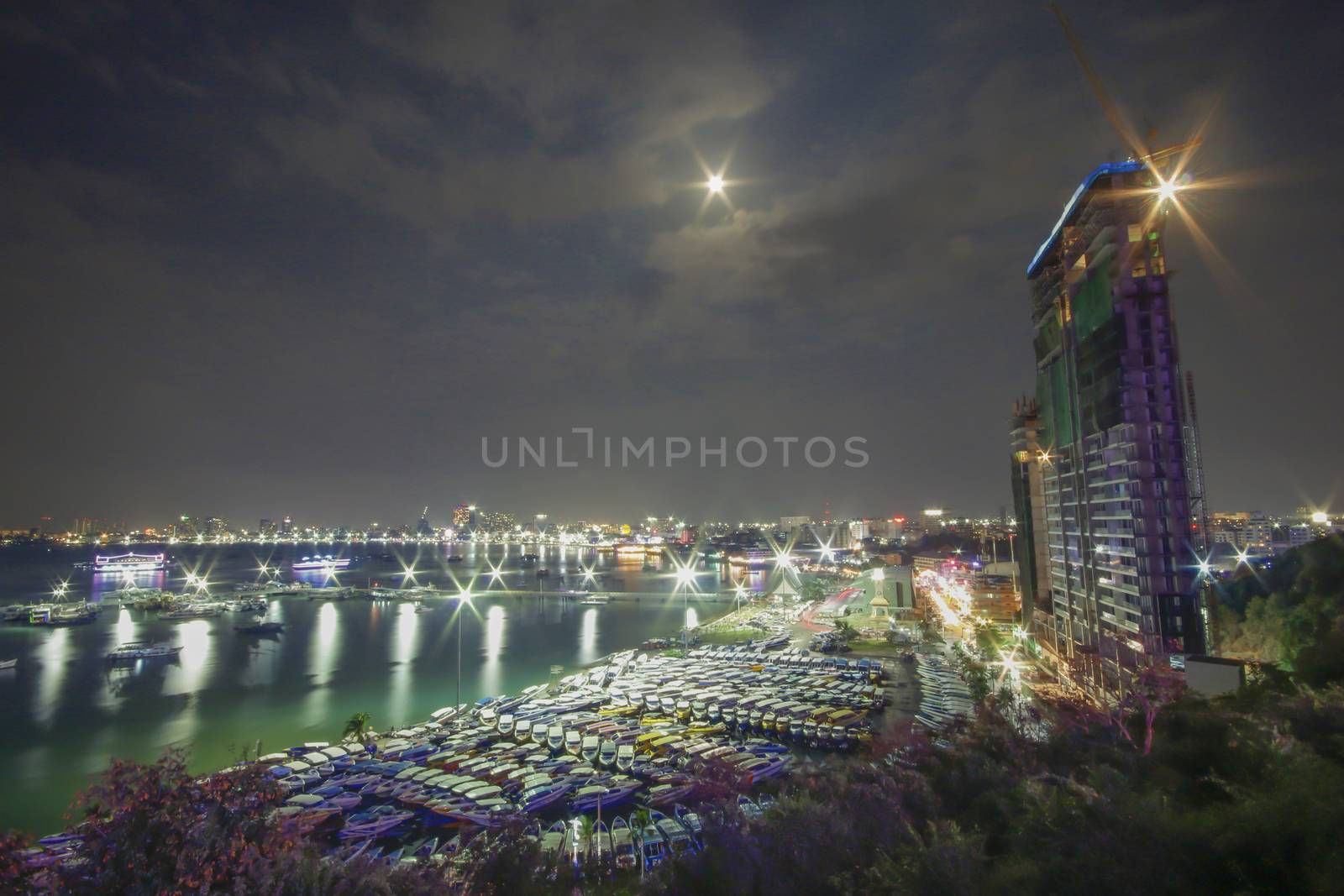  Night scene of Pattaya bay in Thailand , Most popular of tourism place