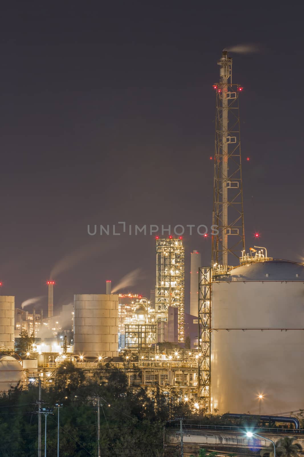 Oil and chemical Petroleum plant in night time 