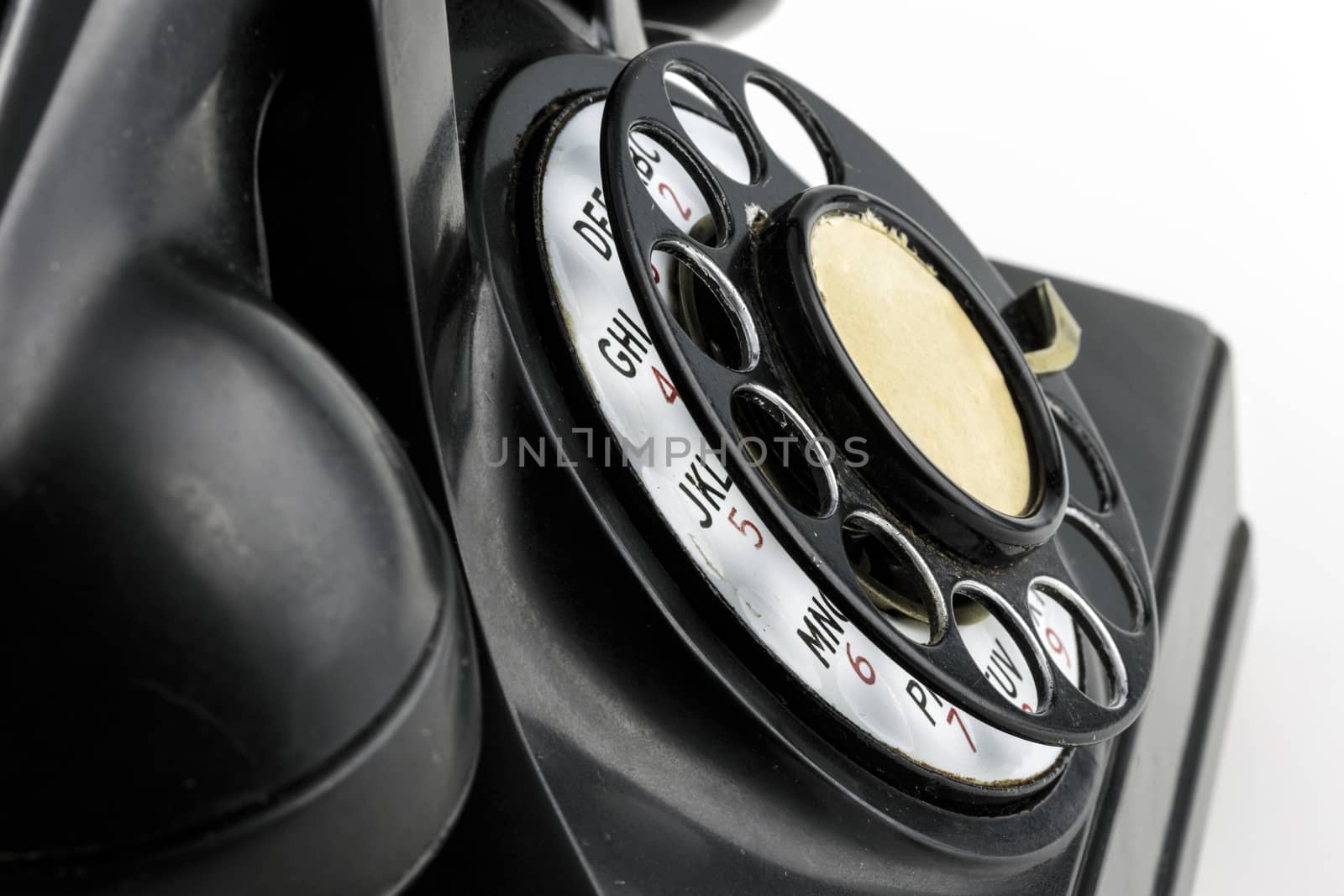 Close angled view of old fashioned rotary phone