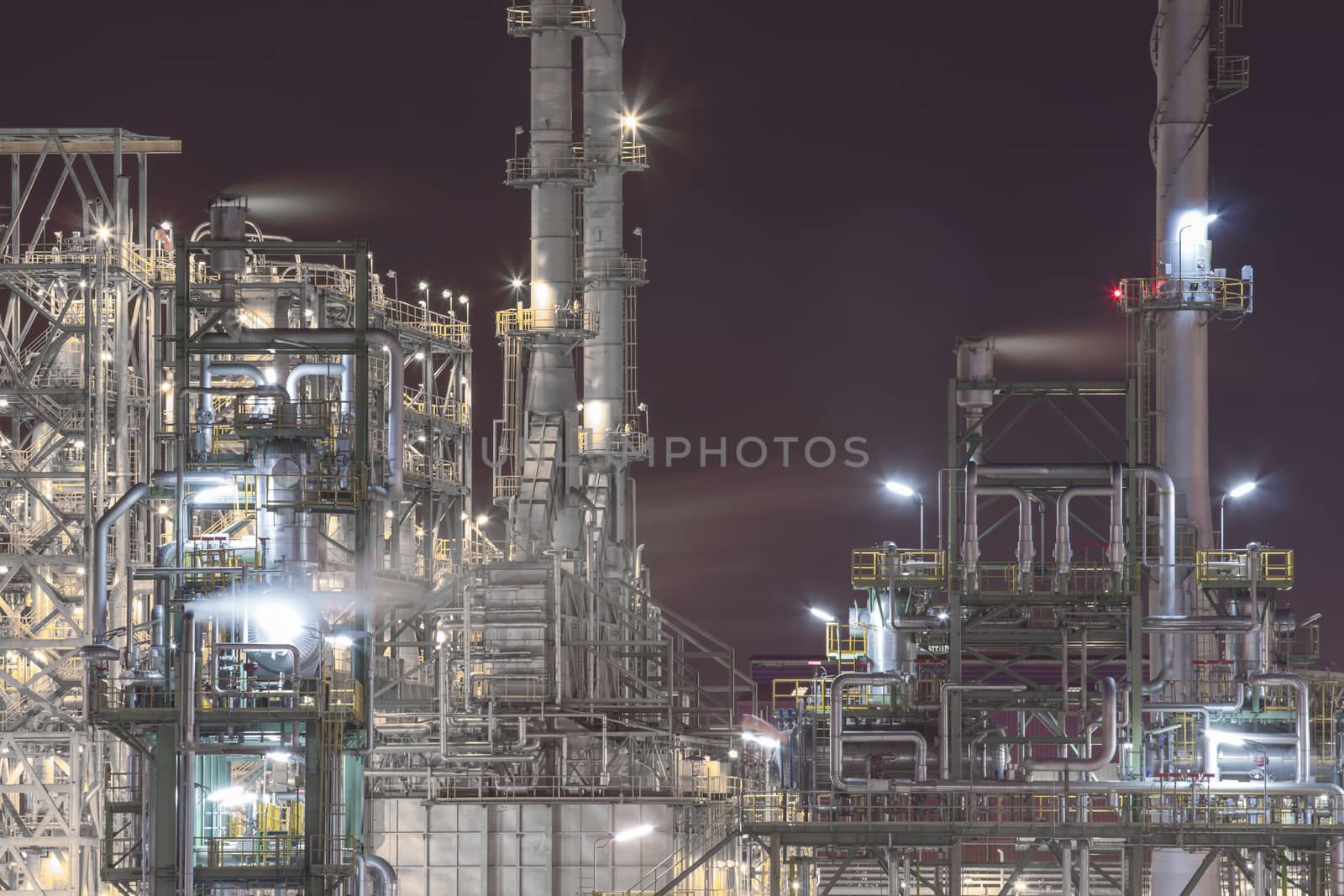 Oil and chemical Petroleum plant in night time 