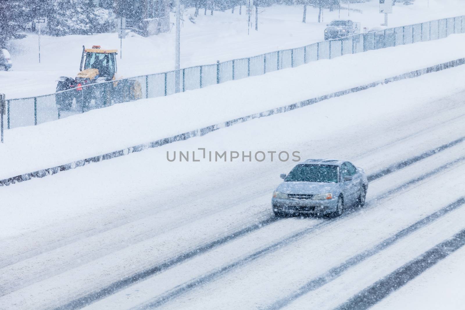 Blizzard on the Road and bad Visibility - all logo, company and car plate removed or modified.