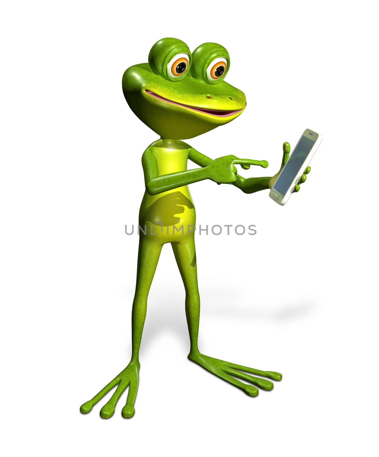 abstract illustration of the green frog with a smartphone