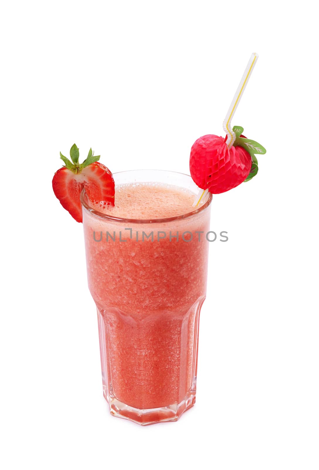 Freshening strawberry smoothie  isolated on white background