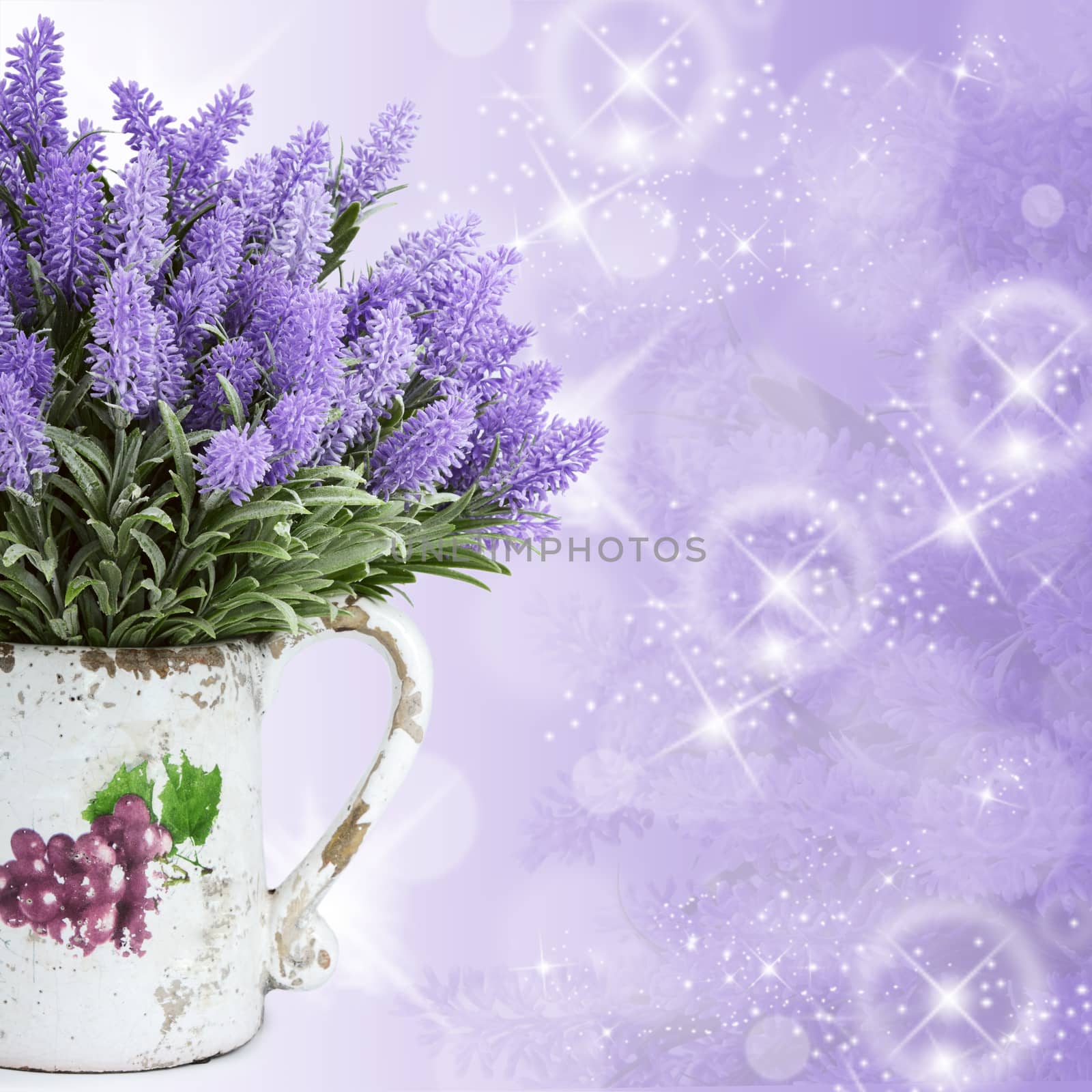 Jug with wild flowers on lilac by SvetaVo