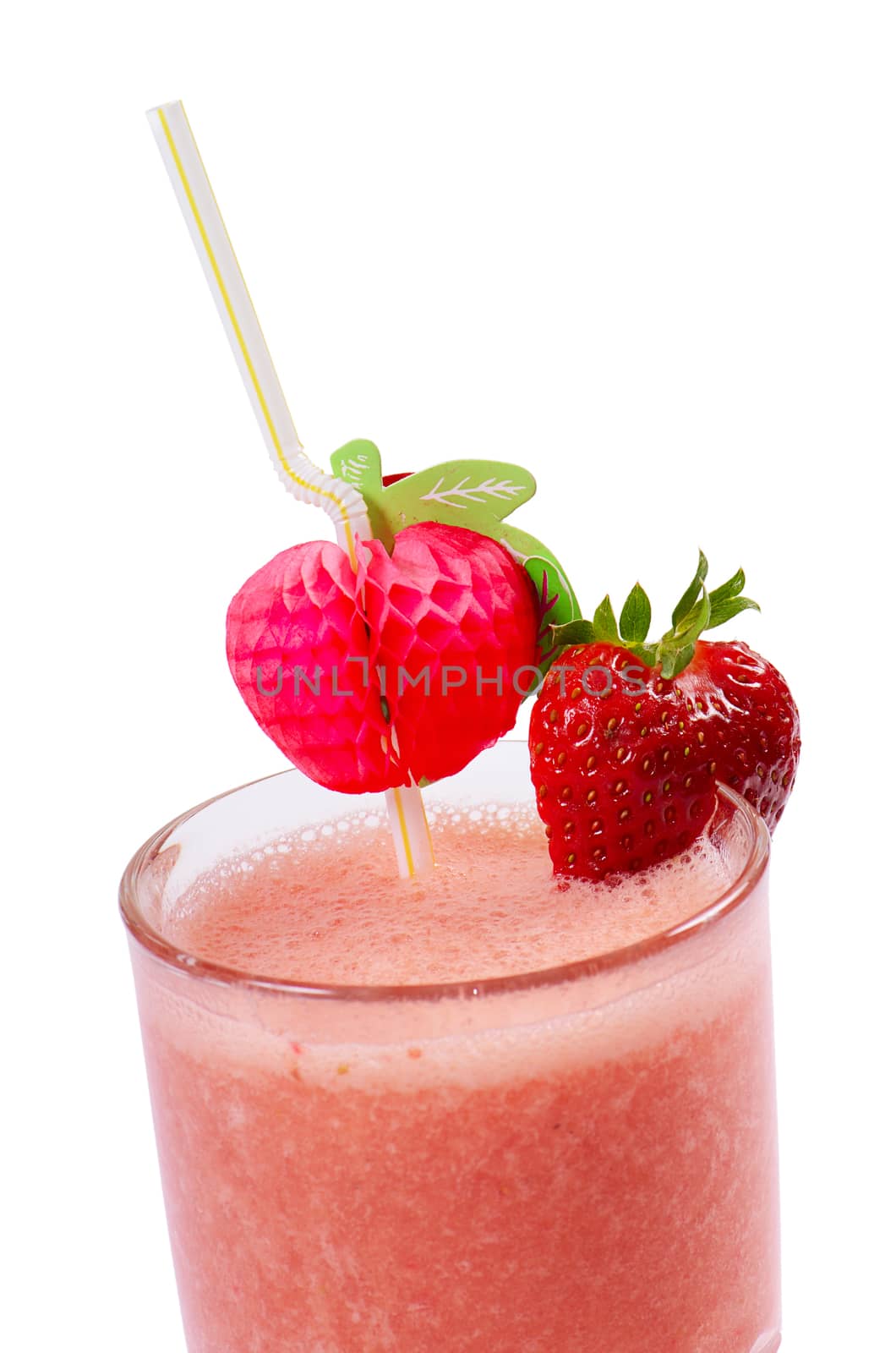 Freshening strawberry smoothie  isolated on white background