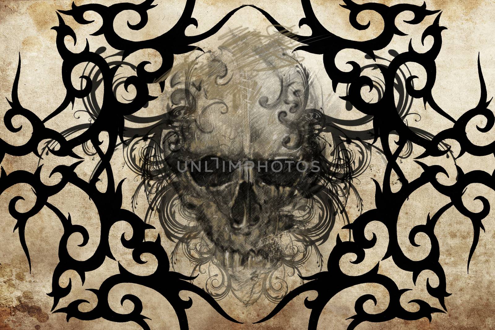 Tattoo design over grey background. textured backdrop. Artistic image