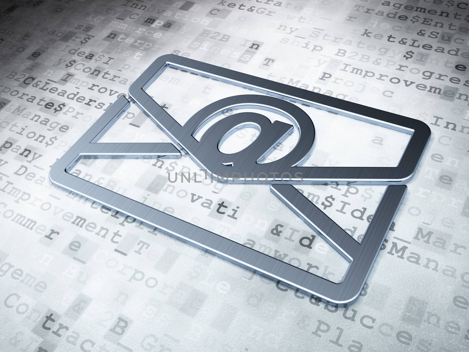 Business concept: Silver Email on digital background, 3d render