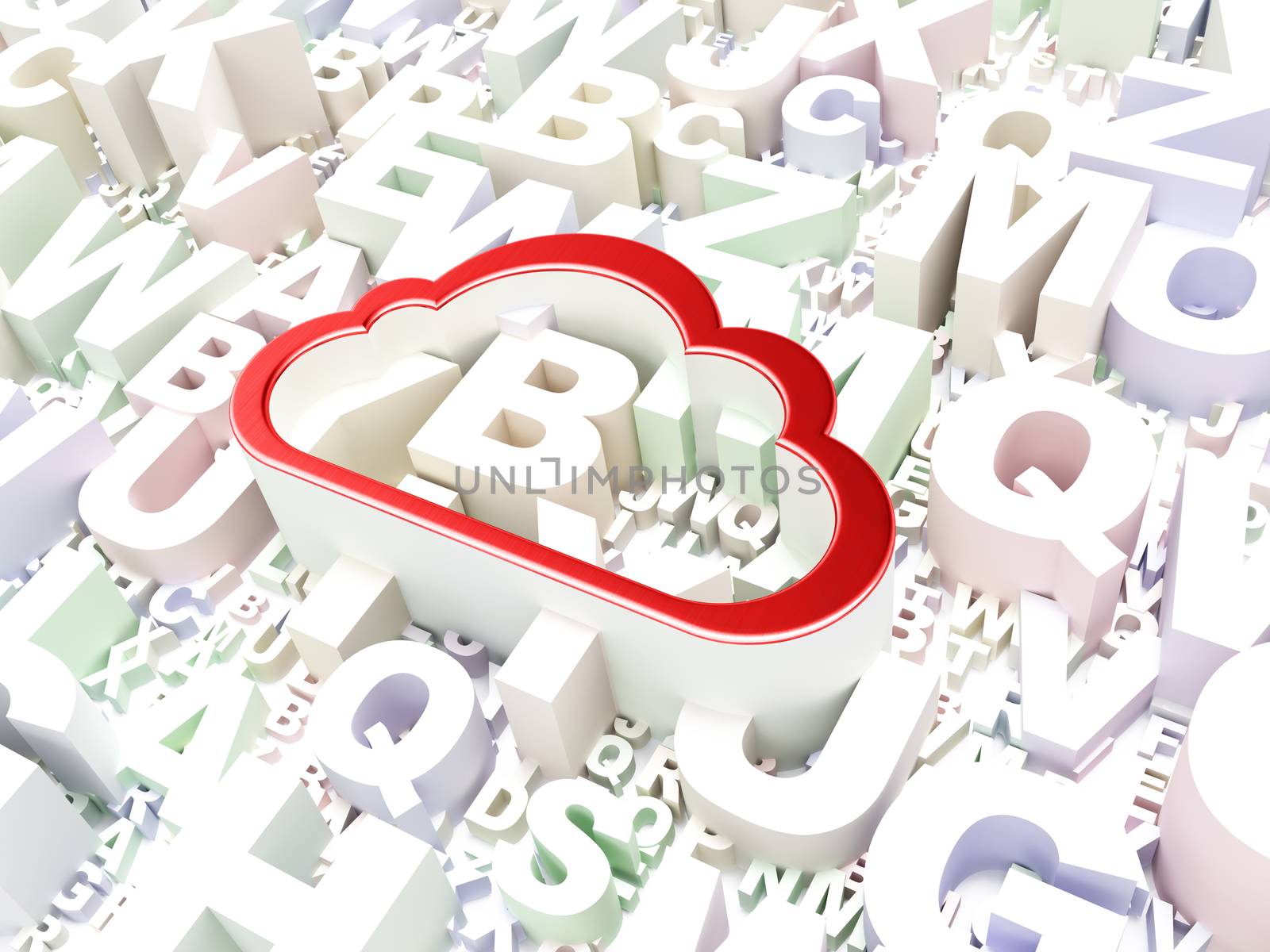 Cloud computing concept: Cloud on alphabet background, 3d render