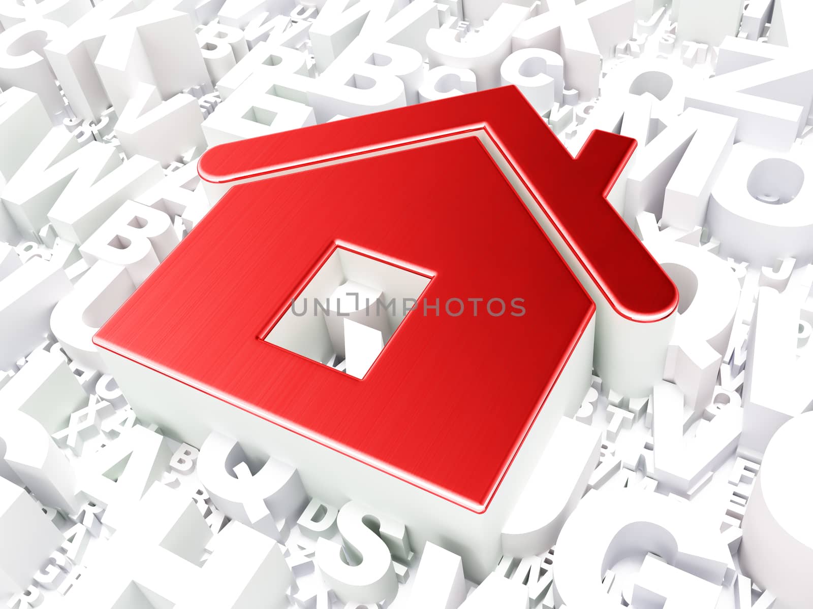 Privacy concept: Home on alphabet background, 3d render