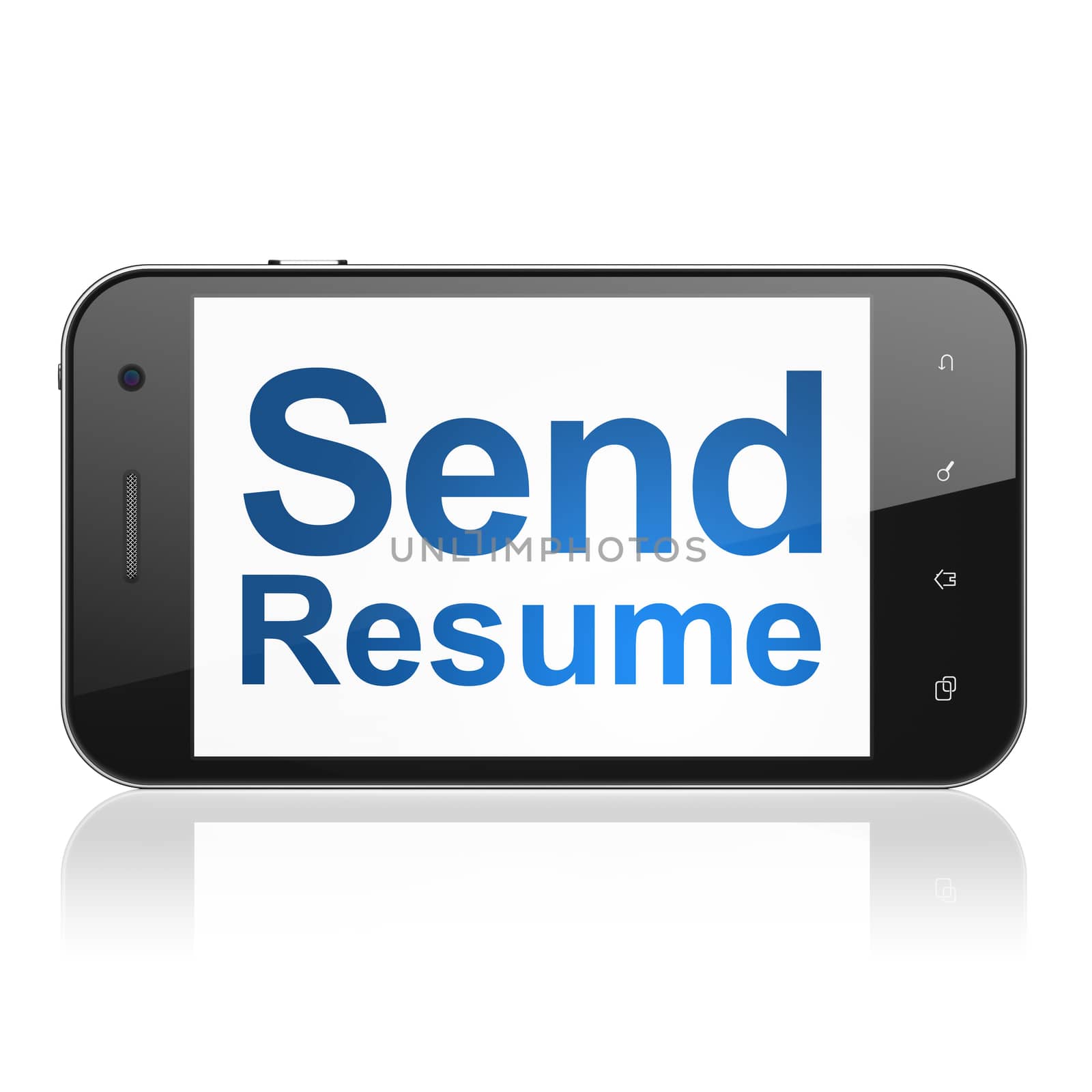 Business concept: smartphone with text Send Resume on display. Mobile smart phone on White background, cell phone 3d render