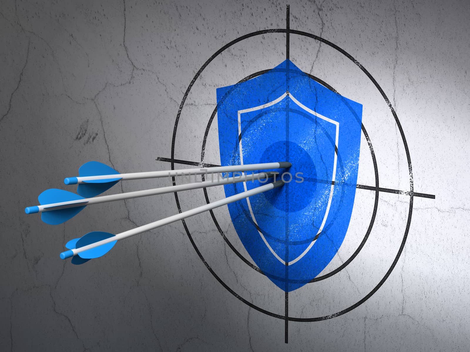 Protection concept: arrows in Shield target on wall background by maxkabakov