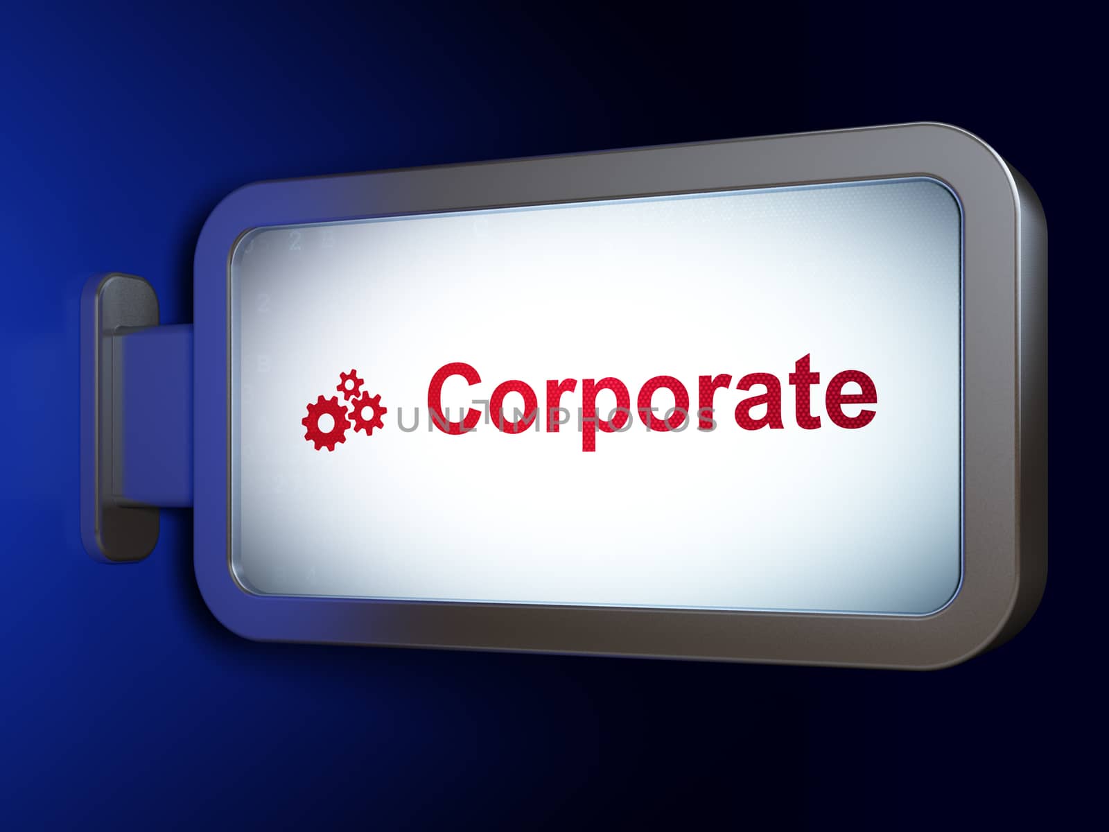 Finance concept: Corporate and Gears on advertising billboard background, 3d render