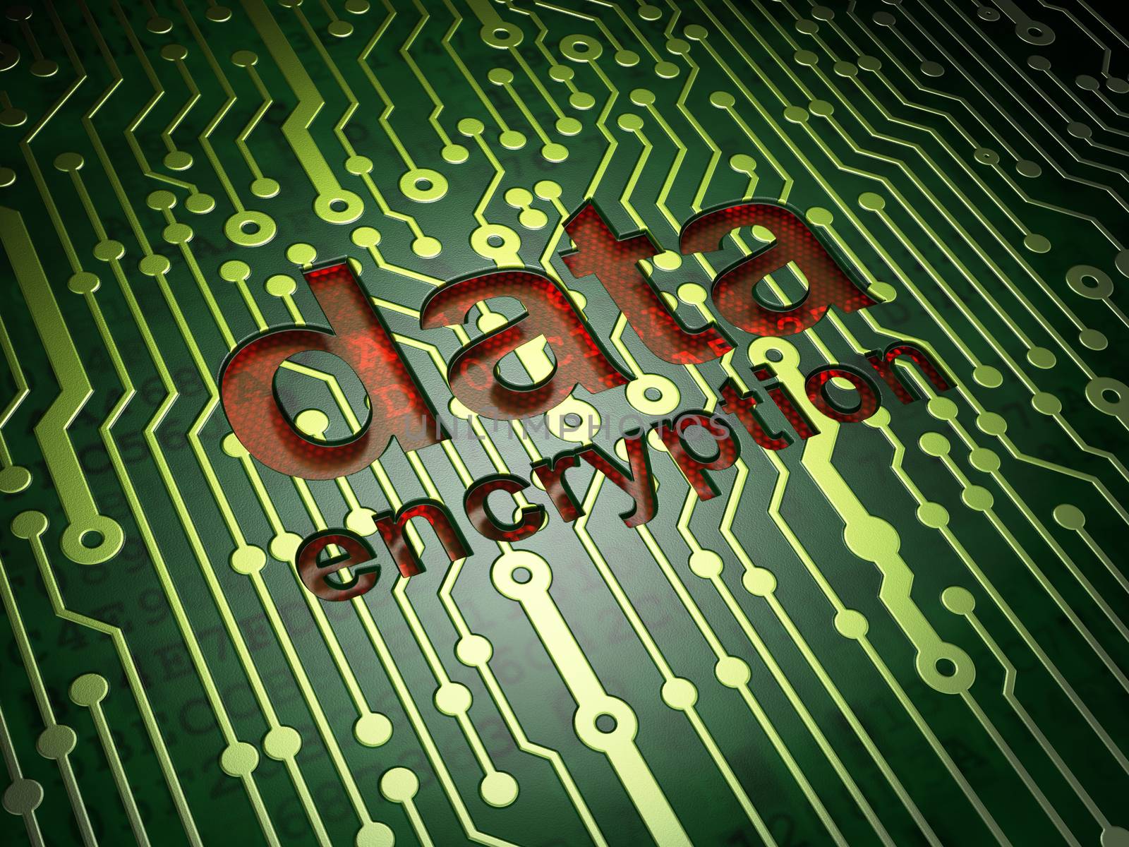 Security concept: Data Encryption on circuit board background by maxkabakov