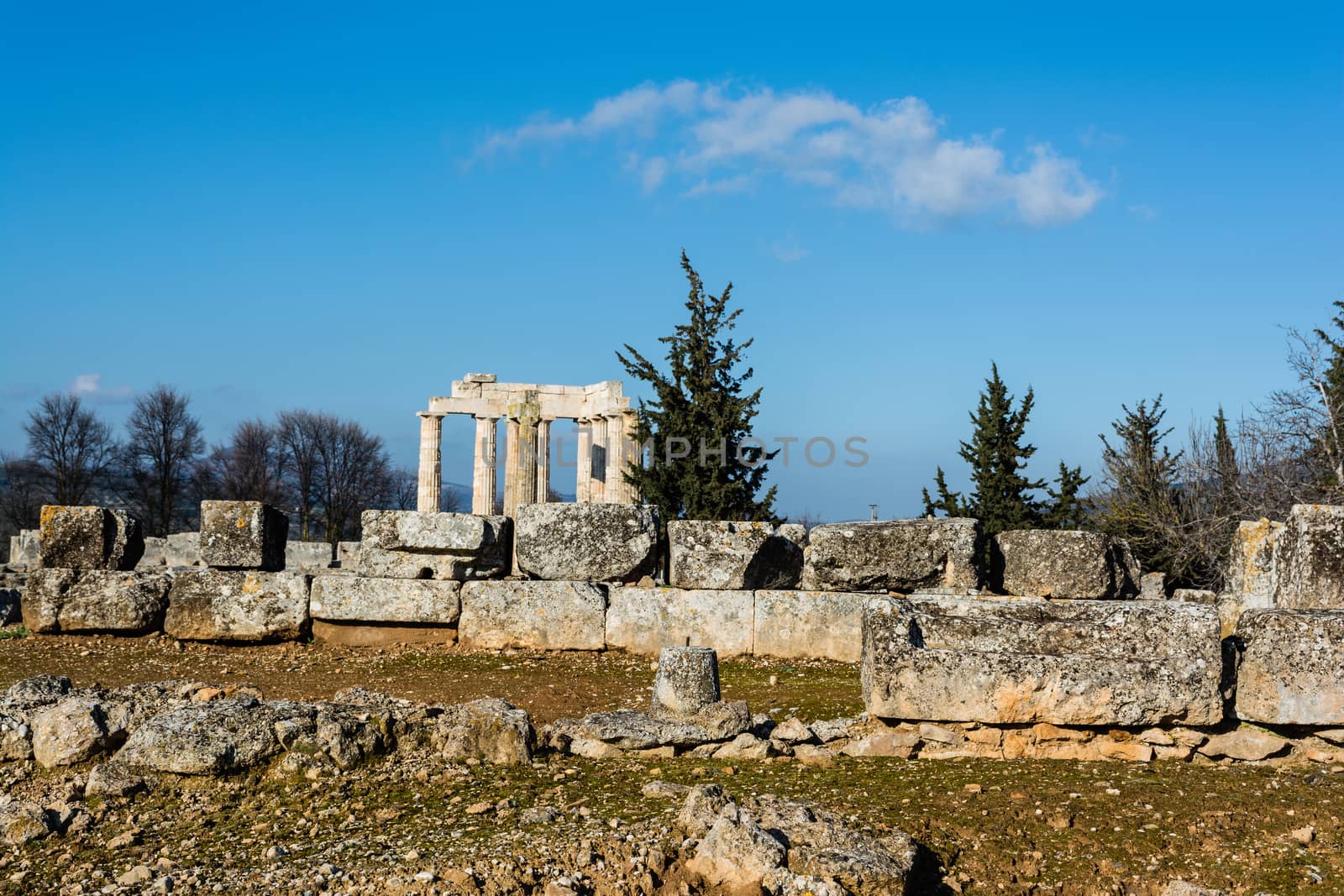 Close-up of Zeus temple in the ancient Nemea, Greece