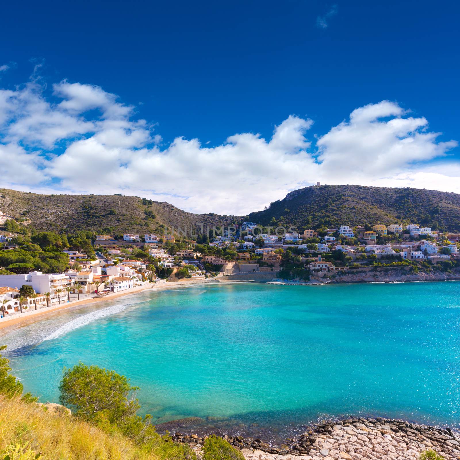 Moraira playa el Portet beach high angle view in Mediterranean Alicante of Spain