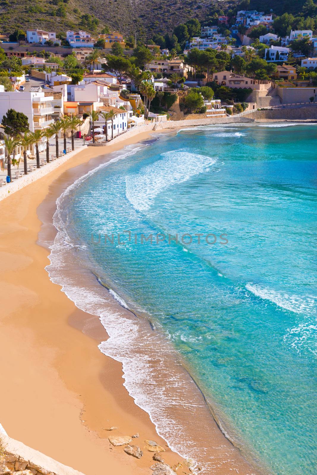 Moraira playa el Portet beach high angle view in Mediterranean Alicante of Spain
