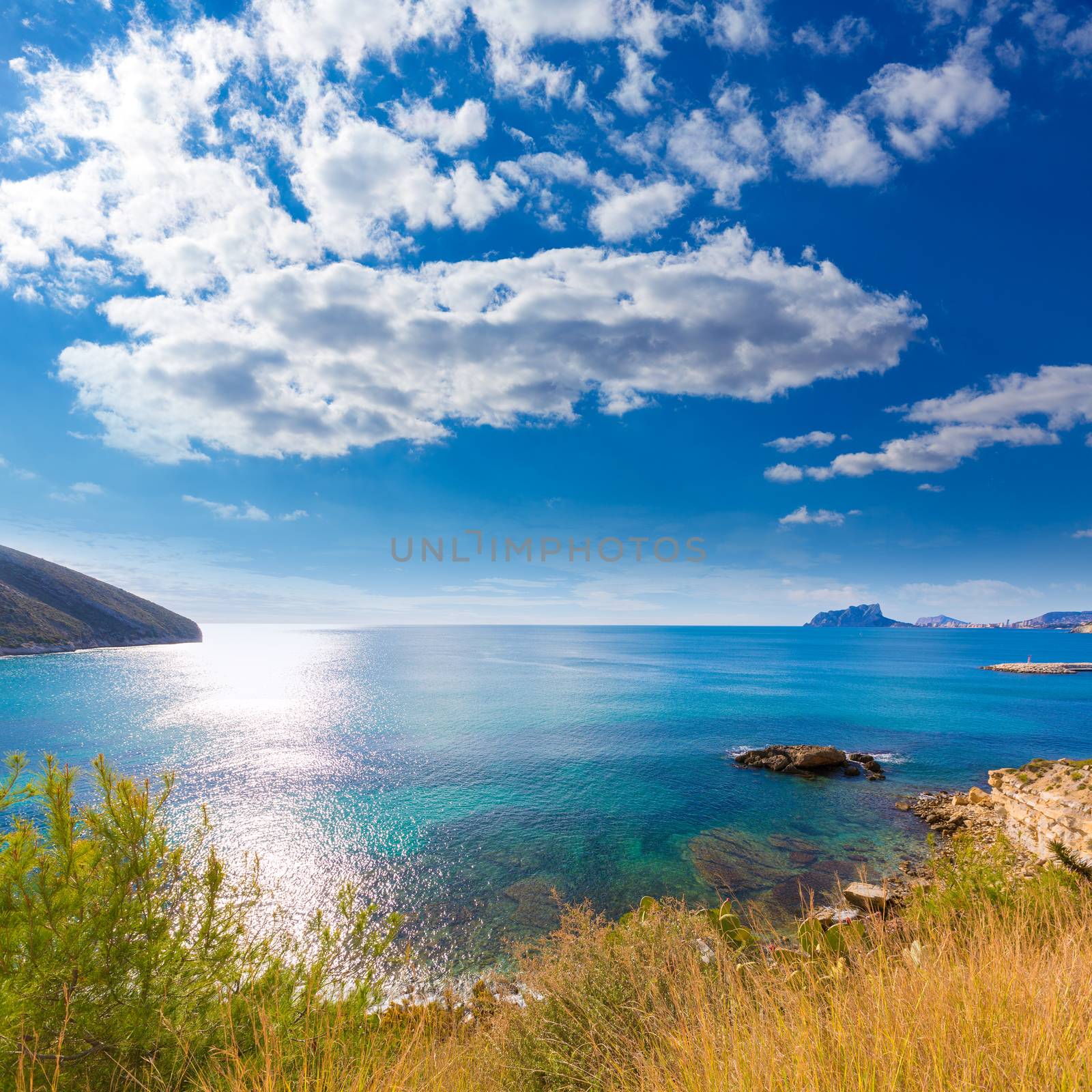 Moraira playa el Portet beach high angle view in Mediterranean Alicante of Spain