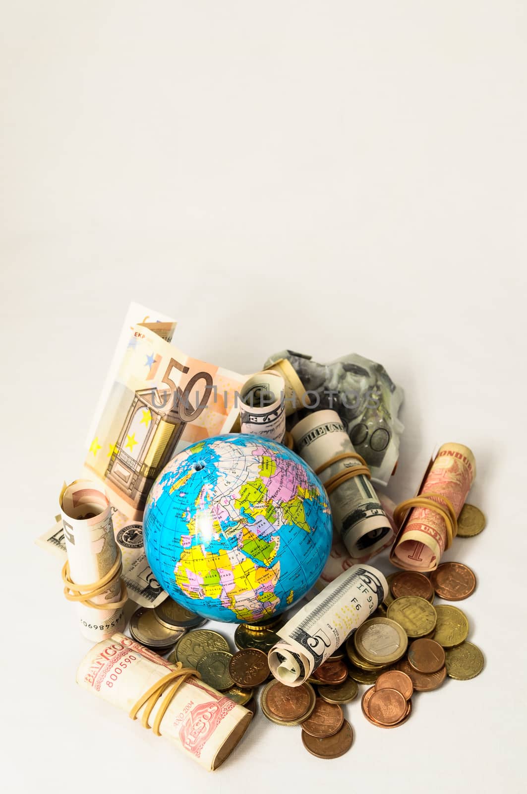 Globe Earth and Money on a White Background