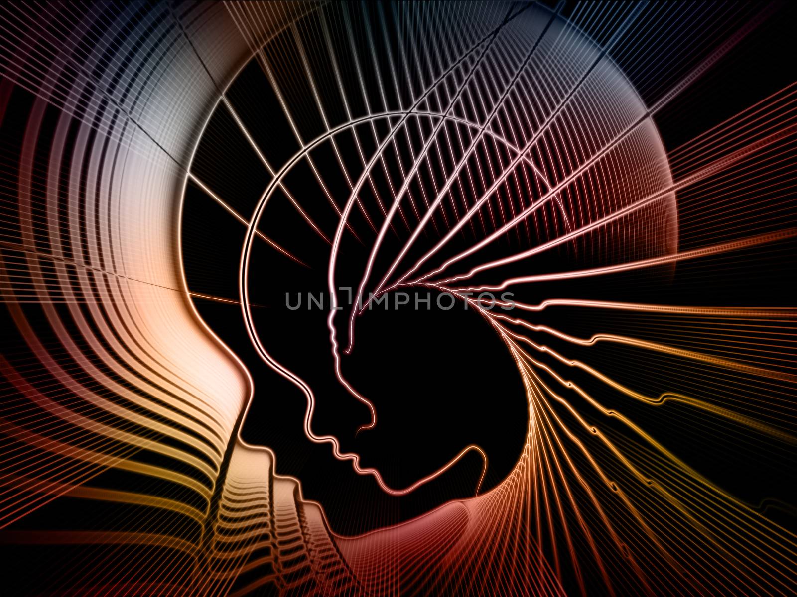 Geometry of Soul series. Background composition of  profile lines of human head to complement your layouts on the subject of education, science, technology and graphic design