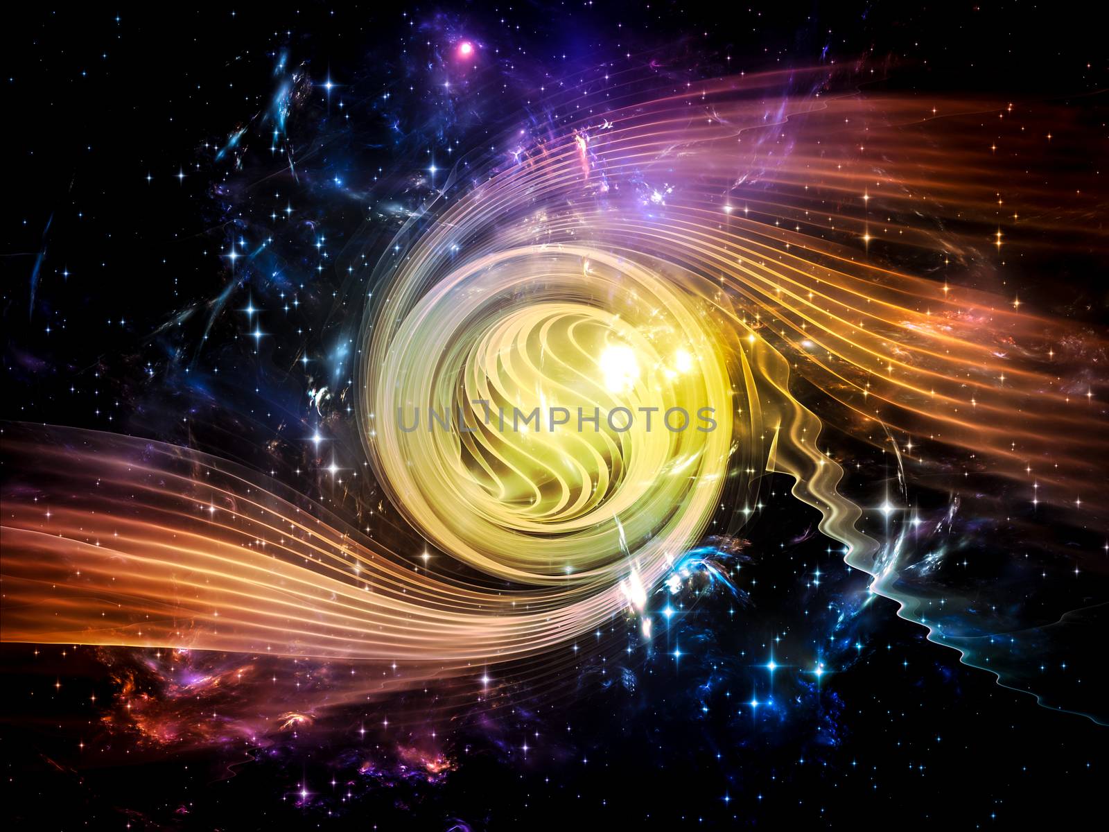 Space Vortex series. Background composition of  translucent vortex, fractal elements, lights and textures to complement your layouts on the subject of science, technology and design