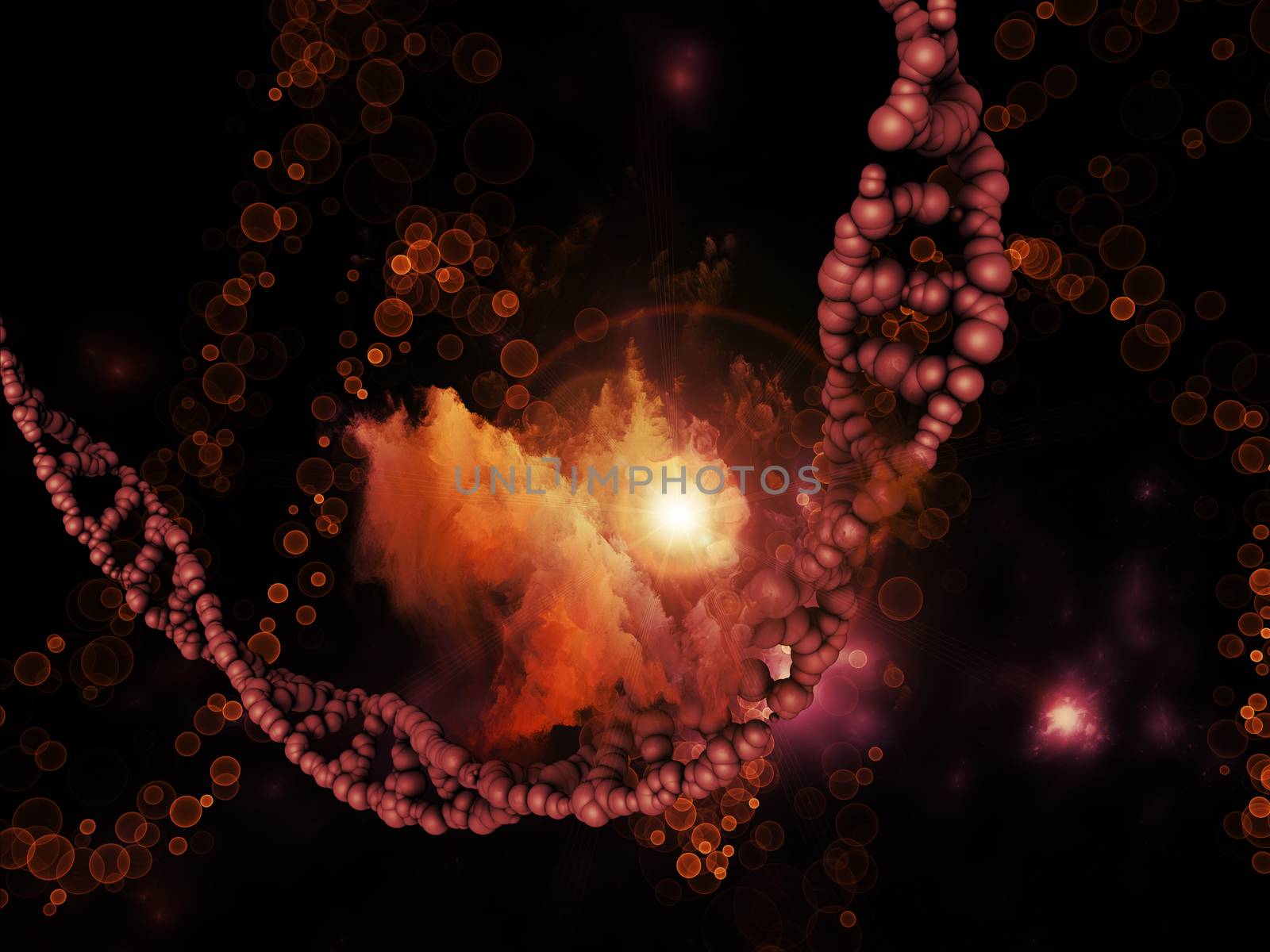 Molecular Dreams series. Design composed of conceptual atoms, molecules and fractal elements as a metaphor on the subject of biology, chemistry, technology, science and education