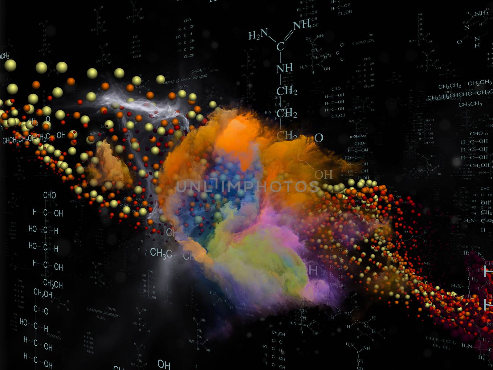 Molecular Dreams series. Composition of conceptual atoms, molecules and fractal elements on the subject of biology, chemistry, technology, science and education