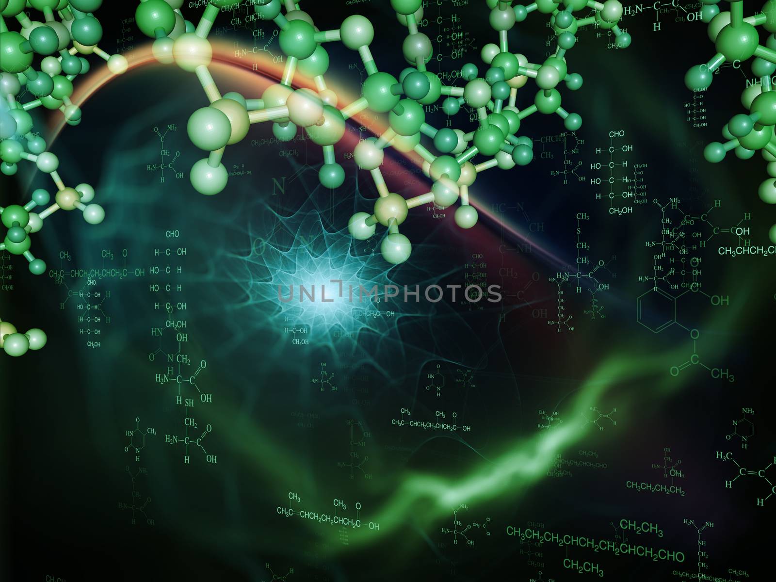 Molecular Dreams series. Composition of conceptual atoms, molecules and fractal elements suitable as a backdrop for the projects on biology, chemistry, technology, science and education