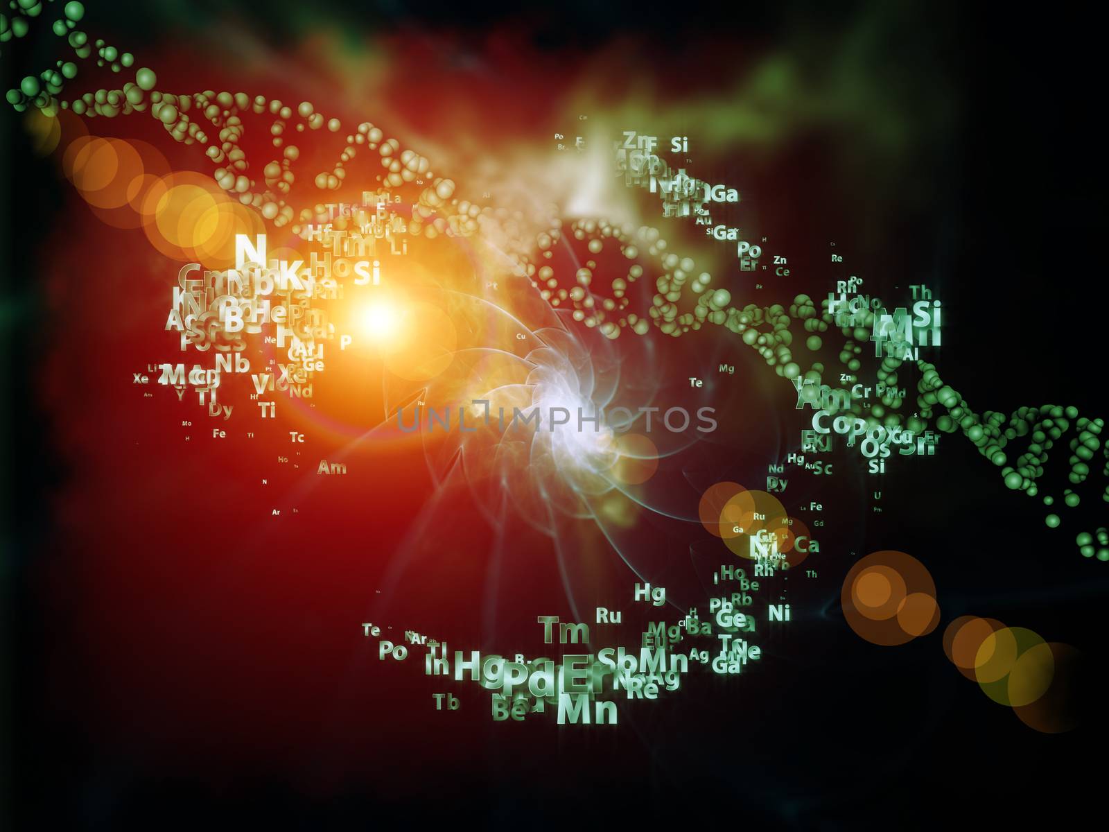 Molecular Dreams series. Creative arrangement of conceptual atoms, molecules and fractal elements to act as complimentary graphic for subject of biology, chemistry, technology, science and education