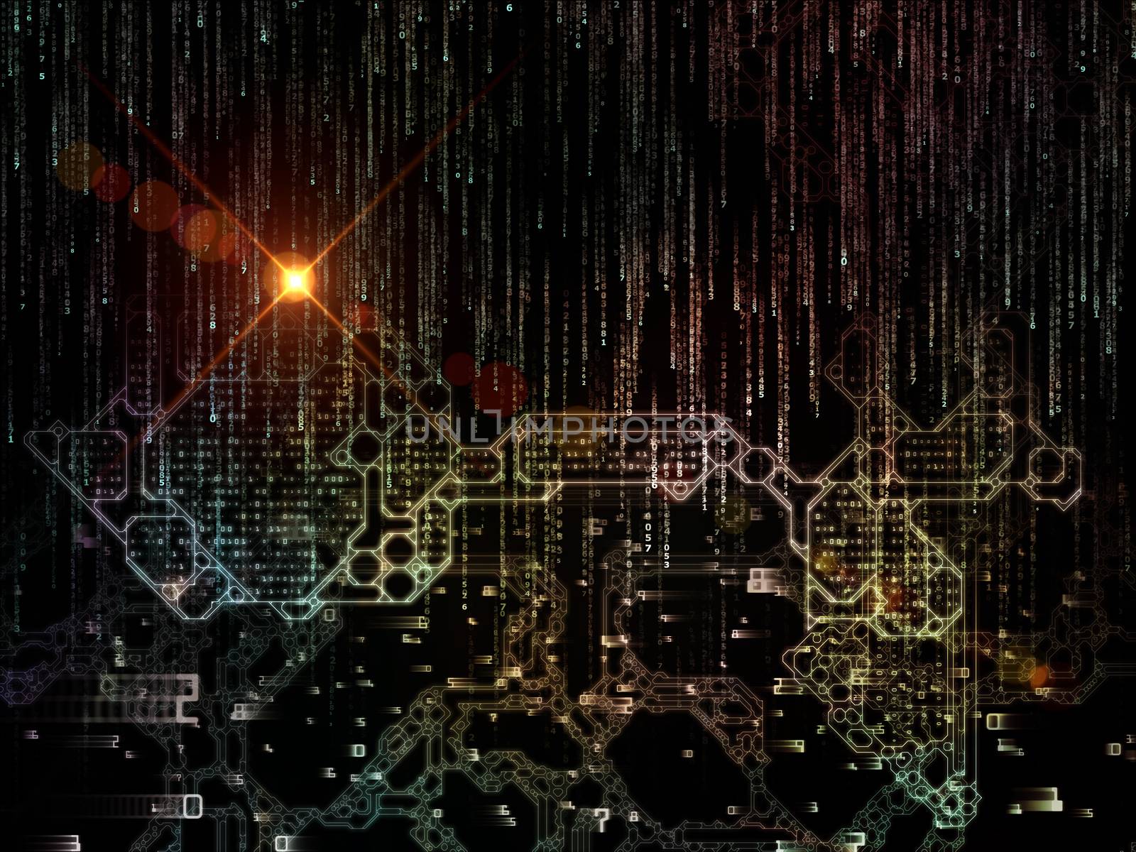 Encryption Key series. Arrangement of stylized key and number symbols on the subject of encryption, mathematics and digital technologies